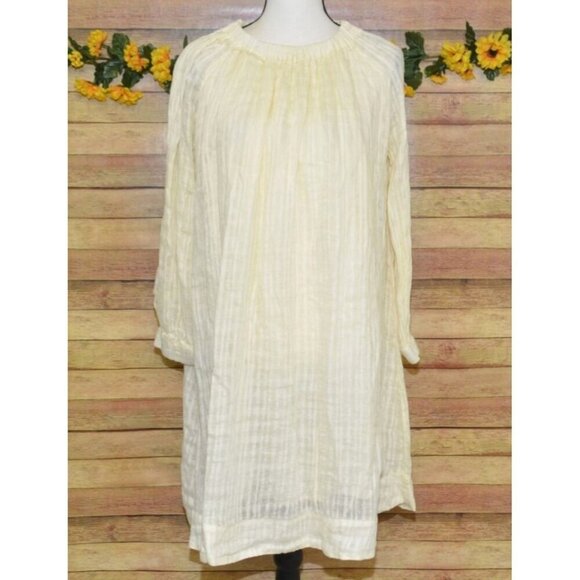 NWT Boho Zara Ladies Neutral Beige 100% Linen Knee Length Dress Size 13-14 Off T - Picture 1 of 15